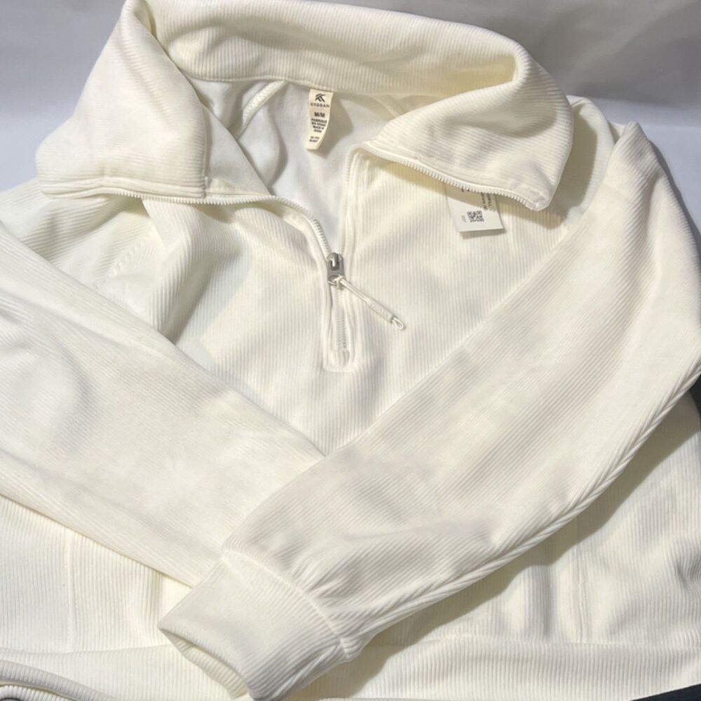 cozy Kyodan Women's 1/4 Zip Pullover Sweater Mock Neck Long Sleeve White Size M